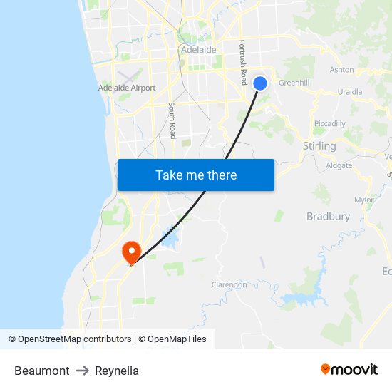 Beaumont to Reynella map