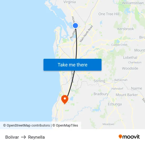 Bolivar to Reynella map