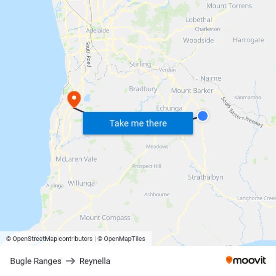 Bugle Ranges to Reynella map