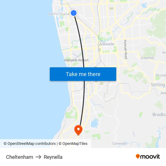 Cheltenham to Reynella map