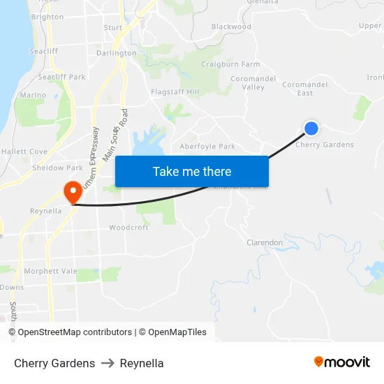 Cherry Gardens to Reynella map