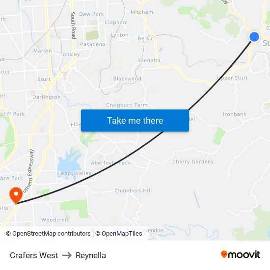 Crafers West to Reynella map