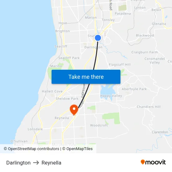 Darlington to Reynella map