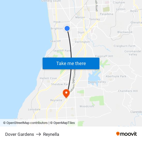 Dover Gardens to Reynella map