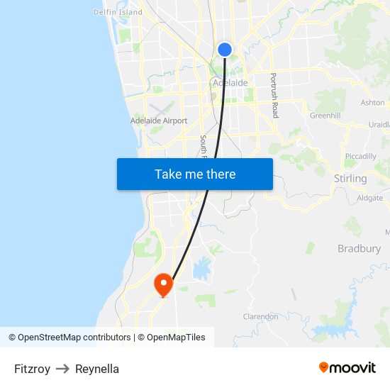 Fitzroy to Reynella map