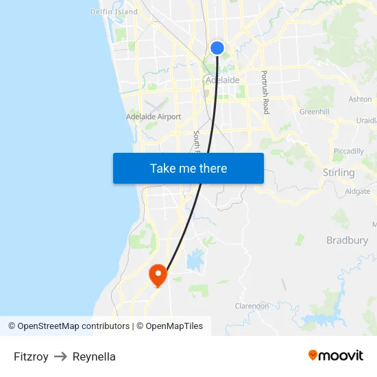 Fitzroy to Reynella map