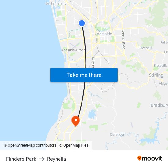 Flinders Park to Reynella map