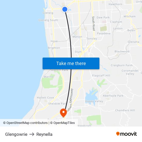 Glengowrie to Reynella map