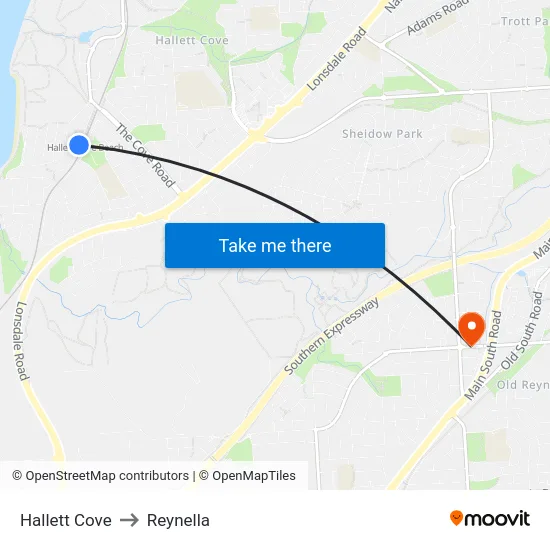 Hallett Cove to Reynella map