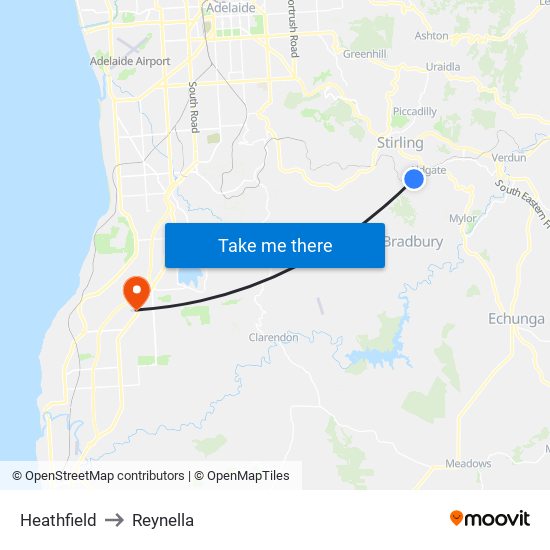 Heathfield to Reynella map