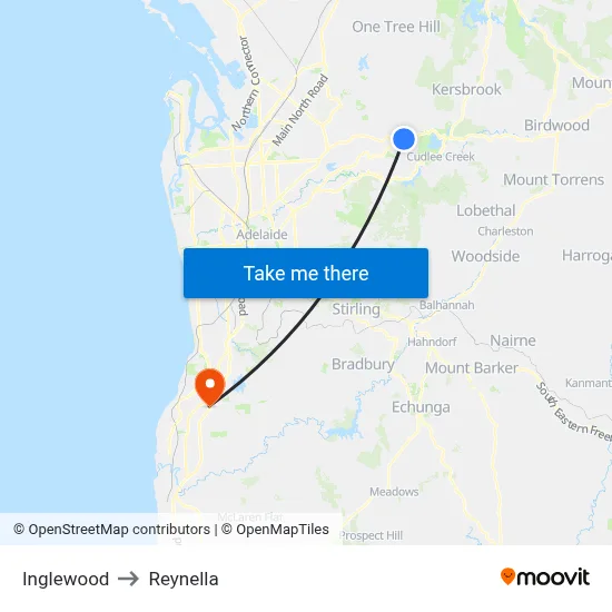 Inglewood to Reynella map