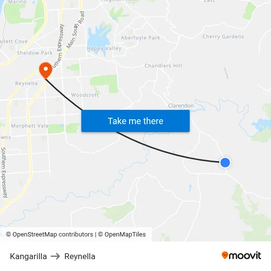 Kangarilla to Reynella map