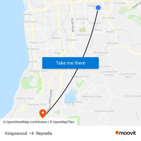 Kingswood to Reynella map