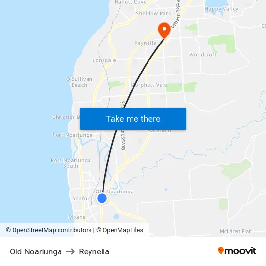 Old Noarlunga to Reynella map