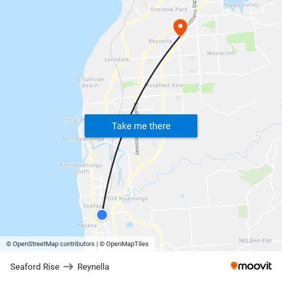 Seaford Rise to Reynella map