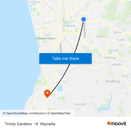 Trinity Gardens to Reynella map