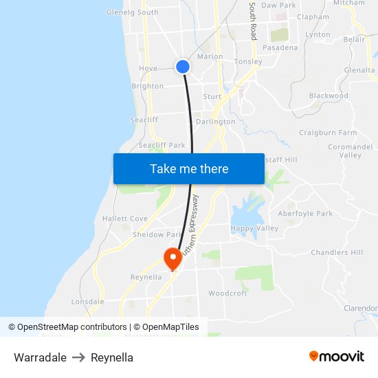 Warradale to Reynella map