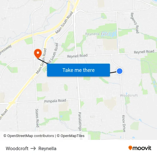 Woodcroft to Reynella map