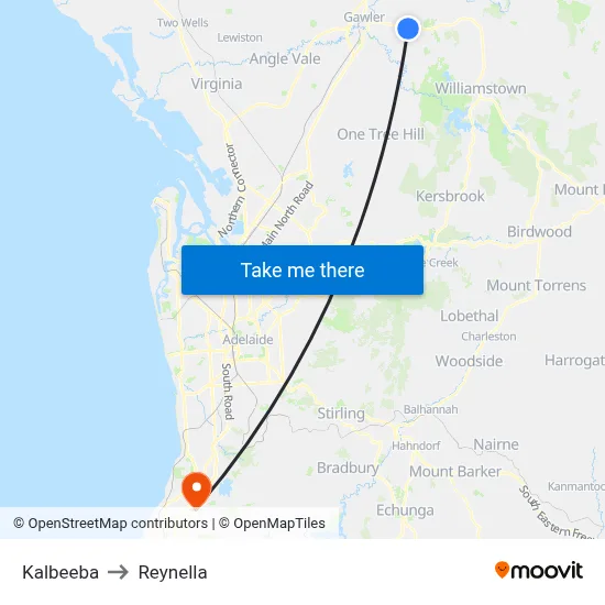 Kalbeeba to Reynella map