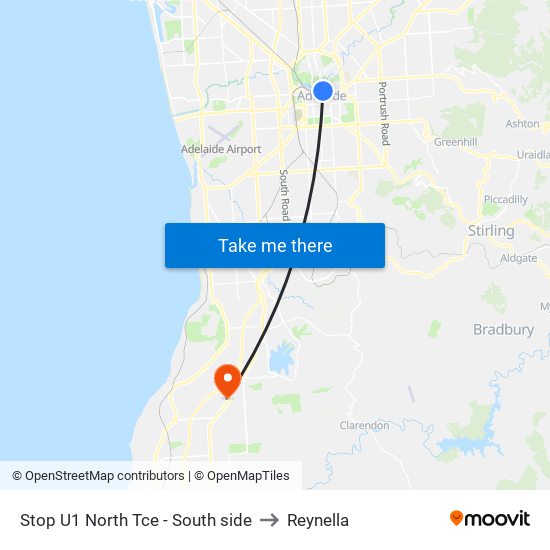 Stop U1 North Tce - South side to Reynella map