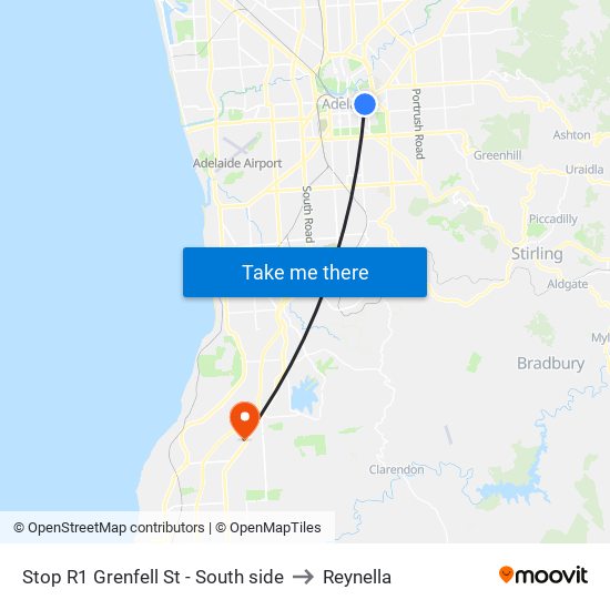 Stop R1 Grenfell St - South side to Reynella map