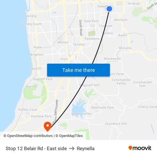 Stop 12 Belair Rd - East side to Reynella map