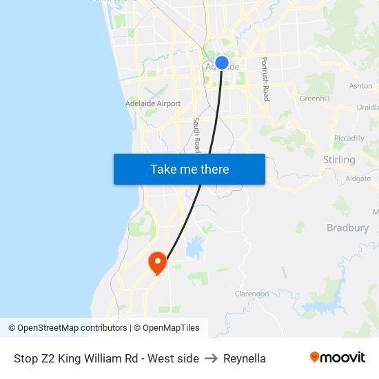 Stop Z2 King William Rd - West side to Reynella map
