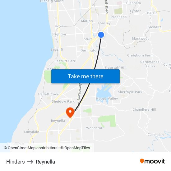 Flinders to Reynella map