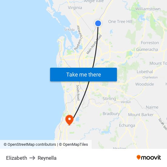 Elizabeth to Reynella map