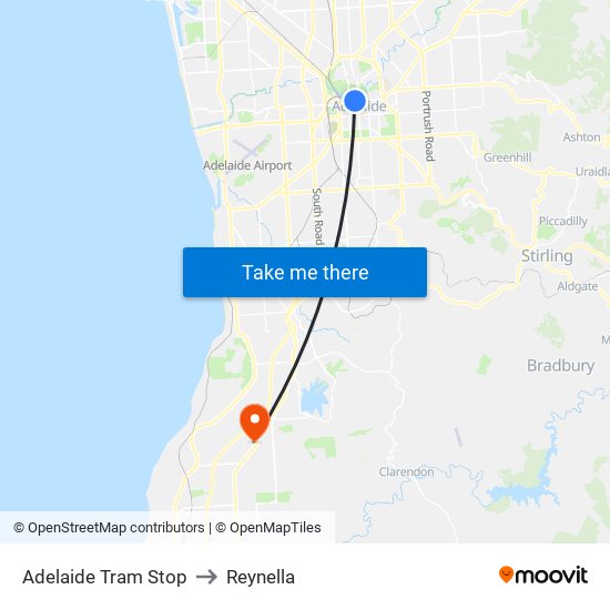 Adelaide Tram Stop to Reynella map