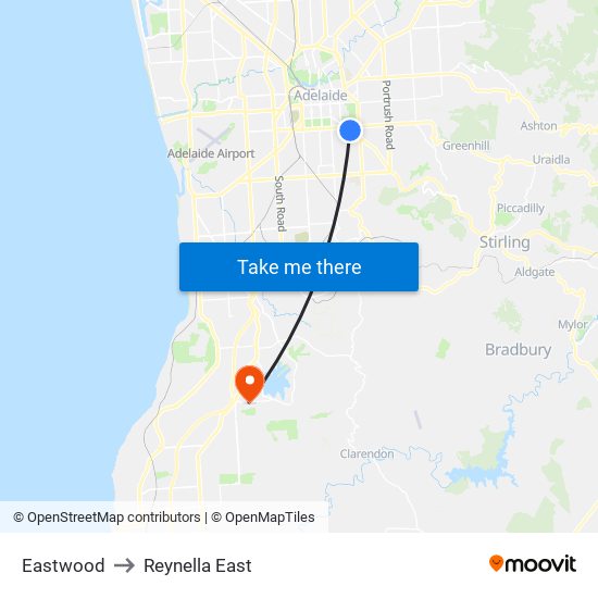 Eastwood to Reynella East map