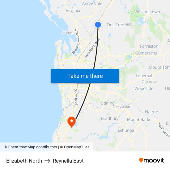 Elizabeth North to Reynella East map