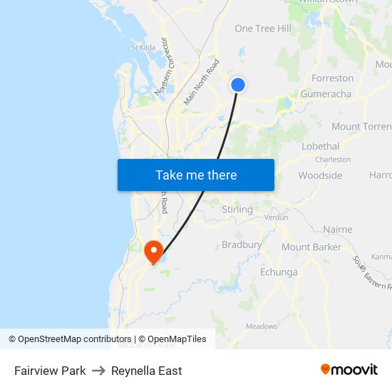 Fairview Park to Reynella East map