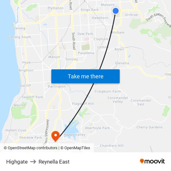 Highgate to Reynella East map