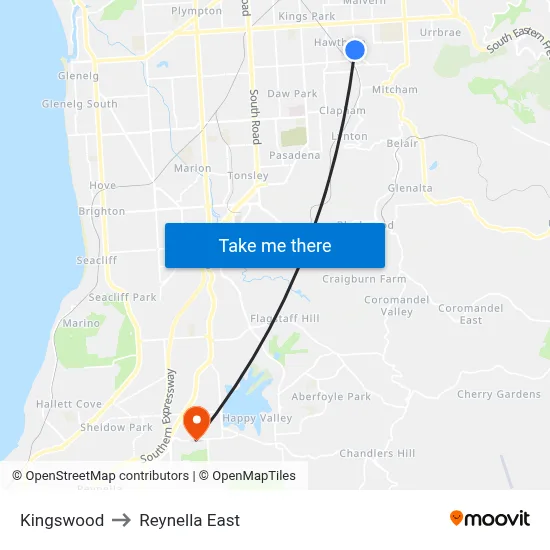 Kingswood to Reynella East map