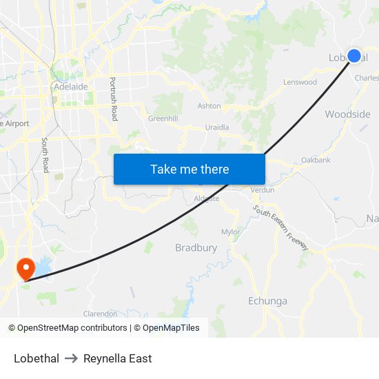 Lobethal to Reynella East map