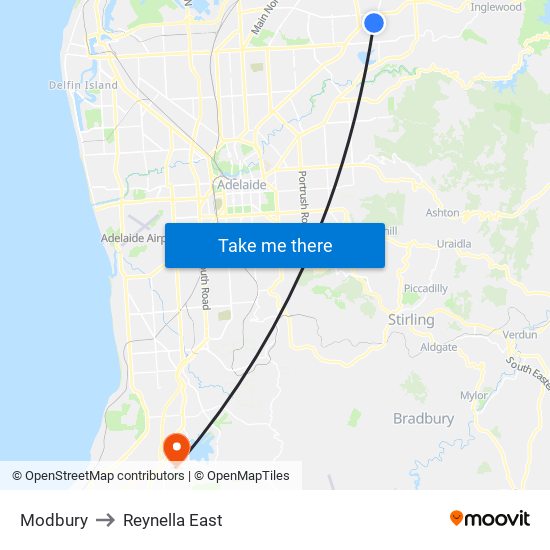 Modbury to Reynella East map