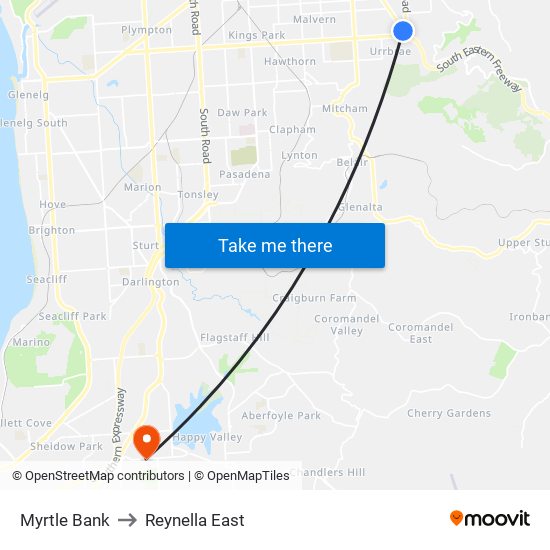 Myrtle Bank to Reynella East map
