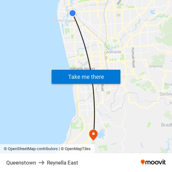 Queenstown to Reynella East map