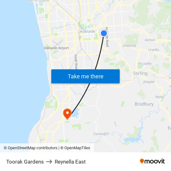 Toorak Gardens to Reynella East map