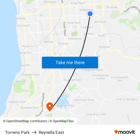 Torrens Park to Reynella East map