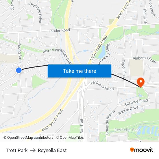 Trott Park to Reynella East map