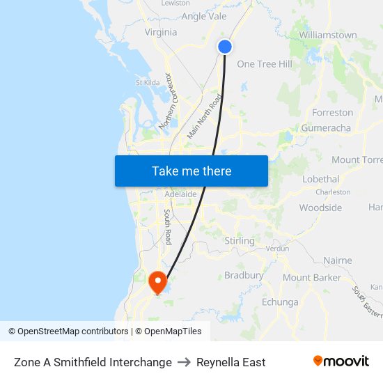 Zone A Smithfield Interchange to Reynella East map