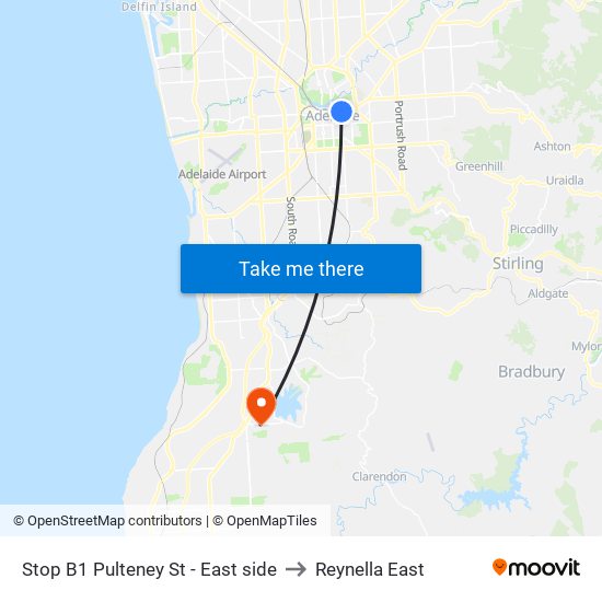 Stop B1 Pulteney St - East side to Reynella East map