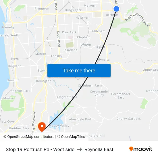 Stop 19 Portrush Rd - West side to Reynella East map