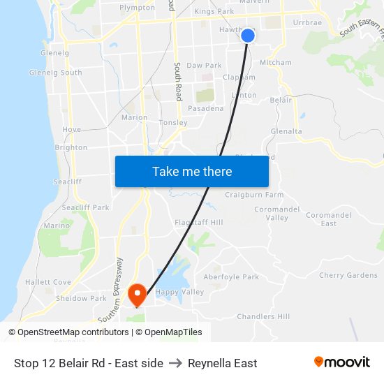 Stop 12 Belair Rd - East side to Reynella East map