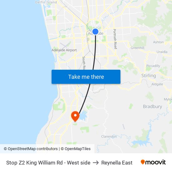 Stop Z2 King William Rd - West side to Reynella East map