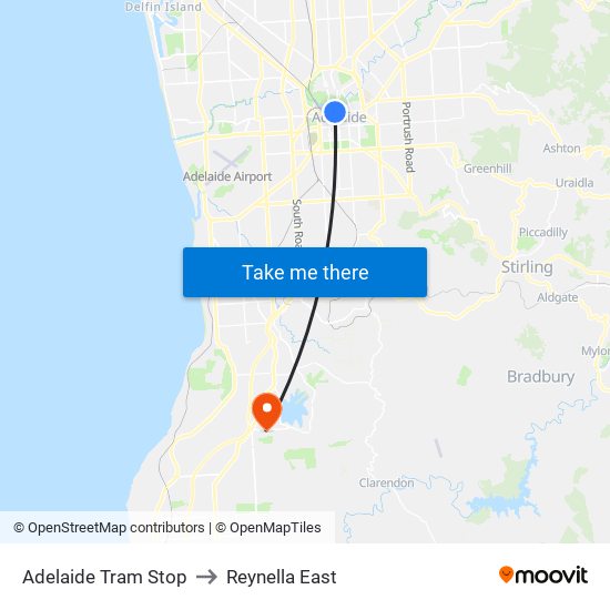 Adelaide Tram Stop to Reynella East map