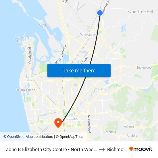 Zone B Elizabeth City Centre - North West side to Richmond map