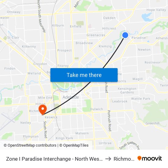 Zone I Paradise Interchange - North West side to Richmond map